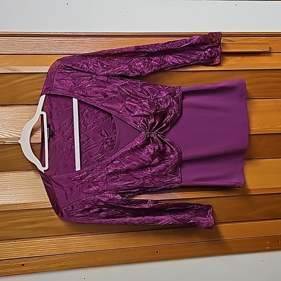 A. Byer Berry Colored Silky Stretch Top with Rhinestone Detailing - Picture 1 of 8